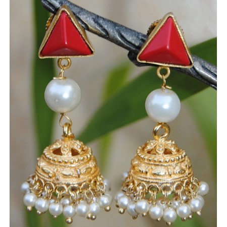 Red  Onyx Pearl Jhumki Earrings